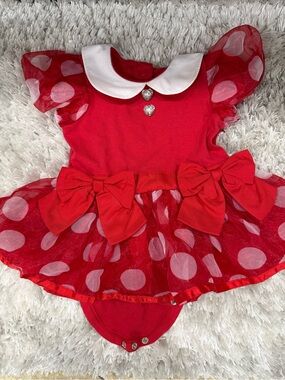 Disney Minnie Mouse Baby Red Infant Onesie with Snap Closure with headband bow